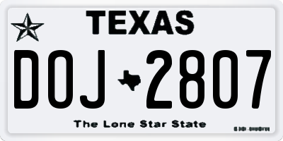 TX license plate DOJ2807