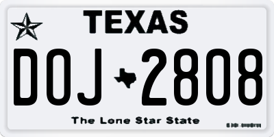 TX license plate DOJ2808