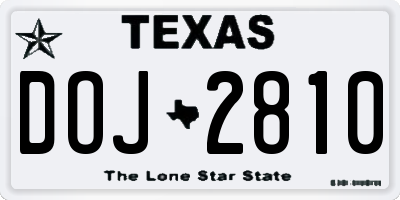 TX license plate DOJ2810