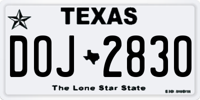 TX license plate DOJ2830