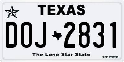 TX license plate DOJ2831