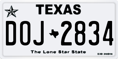 TX license plate DOJ2834