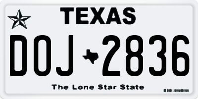 TX license plate DOJ2836