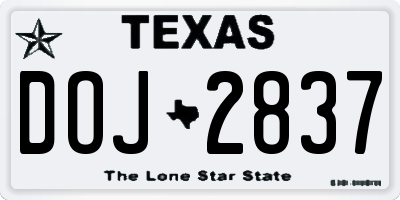 TX license plate DOJ2837