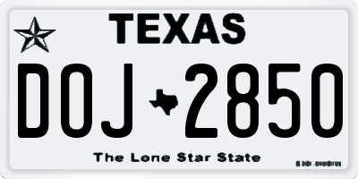 TX license plate DOJ2850