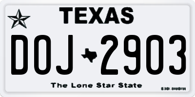TX license plate DOJ2903
