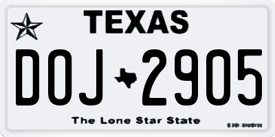 TX license plate DOJ2905