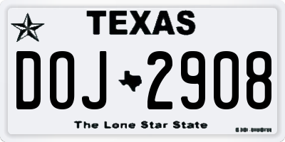 TX license plate DOJ2908