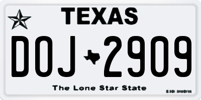 TX license plate DOJ2909