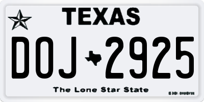TX license plate DOJ2925