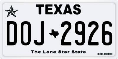 TX license plate DOJ2926