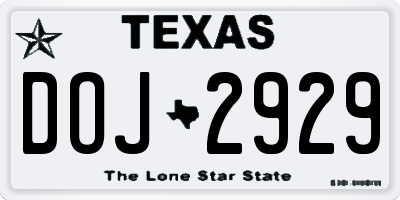 TX license plate DOJ2929