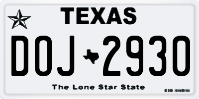 TX license plate DOJ2930