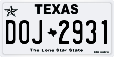 TX license plate DOJ2931