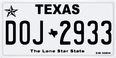 TX license plate DOJ2933
