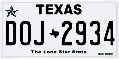 TX license plate DOJ2934