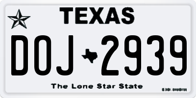TX license plate DOJ2939