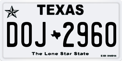 TX license plate DOJ2960