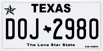 TX license plate DOJ2980