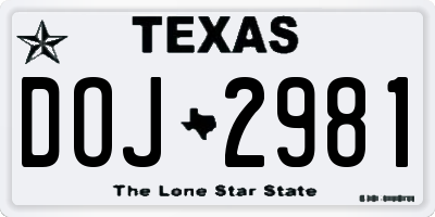 TX license plate DOJ2981