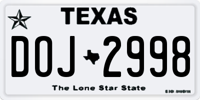 TX license plate DOJ2998