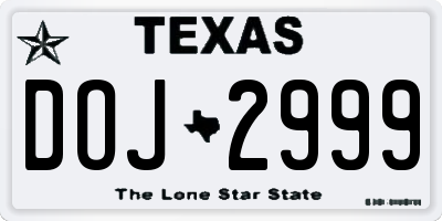 TX license plate DOJ2999