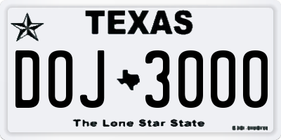 TX license plate DOJ3000