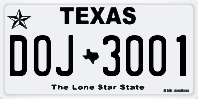 TX license plate DOJ3001