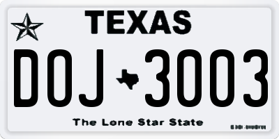 TX license plate DOJ3003