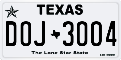 TX license plate DOJ3004