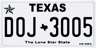 TX license plate DOJ3005