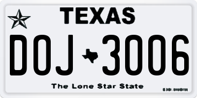 TX license plate DOJ3006