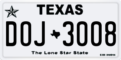TX license plate DOJ3008