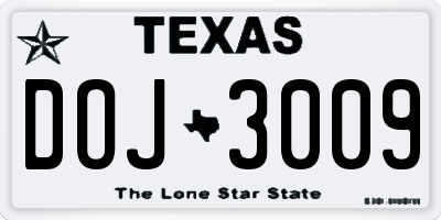 TX license plate DOJ3009