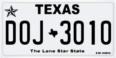 TX license plate DOJ3010