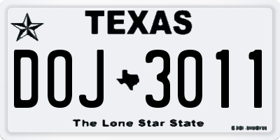TX license plate DOJ3011