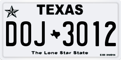TX license plate DOJ3012