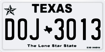 TX license plate DOJ3013