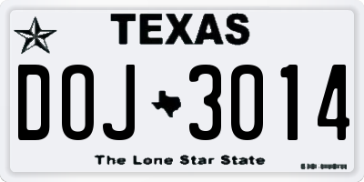 TX license plate DOJ3014