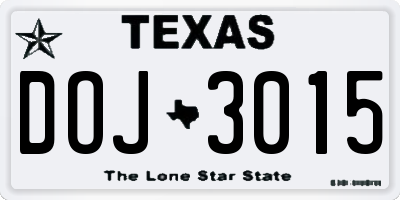 TX license plate DOJ3015