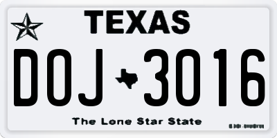 TX license plate DOJ3016