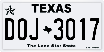 TX license plate DOJ3017