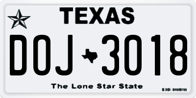 TX license plate DOJ3018