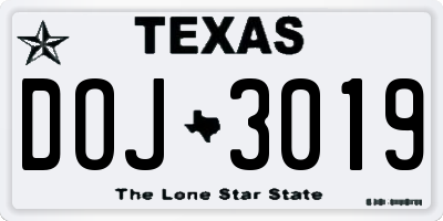 TX license plate DOJ3019