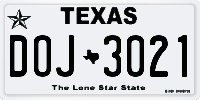 TX license plate DOJ3021