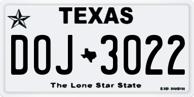 TX license plate DOJ3022