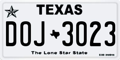 TX license plate DOJ3023