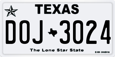 TX license plate DOJ3024