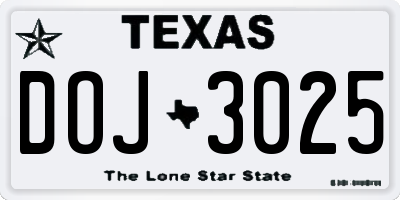 TX license plate DOJ3025