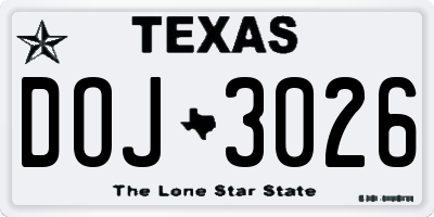 TX license plate DOJ3026